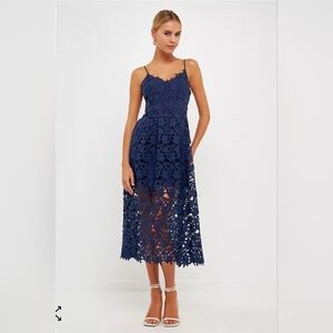 Endless Rose Lace Spaghetti Strap Midi Dress In Navy Size XS